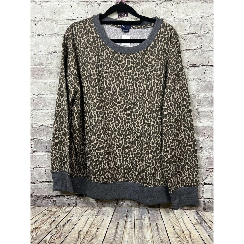 NEW SPLENDID LIVELY LEOPARD Brown Gray WOMENS Sweatshirt Top PLUS XL